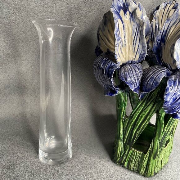 AVATAR Pottery Sculpted Ceramic Vase Majolica Garden Purple Iris Signed HandMade - Picture 4 of 14